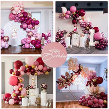 Load image into Gallery viewer, Balloon Garland Kit, TOLOYE Burgundy Balloons Arch Kit with Pink Wine Red Gold Confetti Latex Balloons, Decoration for Retro Lady Girls Birthday Wedding Anniversary Baby Shower Party Supplies