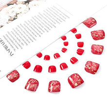Load image into Gallery viewer, Glossy False Toenails 24PCS Red Glitter False Toe Nails Full Cover Square Artificial Press on Toe Nails for Wedding Party Prom and Women