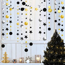 Load image into Gallery viewer, 52 Fts Black Silver Gold Twinkle Little Star Party Garlands Kit Metallic Glitter Full Moon Star Circle Garland Streamer Bunting Banner for Merry Christmas Xmas Birthday Graduation EID Ramadan