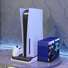 Load image into Gallery viewer, Q-View PlayStation 5 Vertical Stand, 4 in 1 Docking Station, Controller Charger, Cooling Fan and Games Storage Tray for PS5 Console, Disk and Digital Version PlayStation 5 Compatible (White/Black)