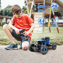 Load image into Gallery viewer, m zimoon RC Cars Remote Control Off-Road Car 2 in 1 , 2.4GHz 4WD Racing All Terrains Rock Climbing Electric Monster Trucks Crawler with 2 Rechargeable Batteries for Adults Boys Girls Kids Toy Blue