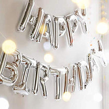 Load image into Gallery viewer, Silver Happy Birthday Balloons Banner, 16 Inch Mylar Foil Letters Sign Bunting Reusable Ecofriendly Material for Girls Boys Kids & Adults Birthday Decorations Party Supplies …