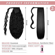 Load image into Gallery viewer, 2Pack Long Ponytail Extension 22 Inch Wrap Around Straight Ponytail Magic Black Corn Wave Curly Ponytail Hairpiece for Women (1B#, Straight+Corn Wave)