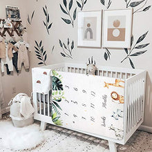 Load image into Gallery viewer, Baby Milestone Blanket for Boys Girls, Monthly Fleece Mat Large Animal Printed Growth Soft Comfortable Blankets with 2 Felt Photo Frame 40x55 Inches