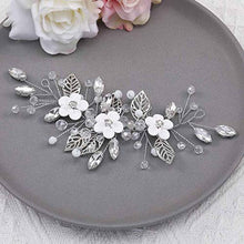 Load image into Gallery viewer, Vakkery Bride Flower Wedding Hair Vines Silver Crystal Hair Piece Bridal Hair Accessories for Women and Girls