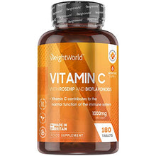 Load image into Gallery viewer, Vitamin C Tablets 1000mg with Rosehip & Bioflavonoids - 180 High Strength VIT C Tablets (6 Month Supply) - Vitamin C Supplement for Immune Health - Gluten Free & Vegan Ascorbic Acid - Made in The UK