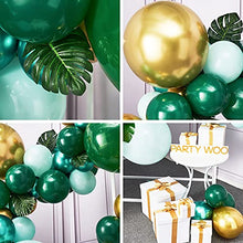 Load image into Gallery viewer, PartyWoo Green and Gold Balloon Garland Kit, 121 pcs Jungle Theme Party Supplies, Green Balloons, Metallic Gold Balloons, Tropical Leaves for Birthday Decorations, Baby Shower Decorations Neutral