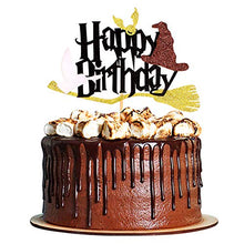Load image into Gallery viewer, Blumomon 1Pc Glitter Black Magical Wizard Inspired Cake Topper Happy Birthday Cake Topper Pick for Magic Theme Party Supplies