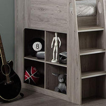 Load image into Gallery viewer, Grey Oak Wooden Kids Bed, Happy Beds Jupiter Mid Sleeper with Storage and Desk - 3ft Single (90 x 190 cm) Frame Only