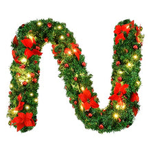 Load image into Gallery viewer, 9FT Christmas Garland Decorations, 2.7M Wreath Garlands Decorations Xmas for Fireplaces Stairs, Christmas Garlands with Lights, Red Flower and Red Ball, Holiday, Wedding Party Decoration