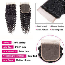 Load image into Gallery viewer, Brazilian Virgin Human Hair Deep Wave Lace Closure 4x4 Free Part 100% Unprocessed Virgin Brazilian Deep Curly Human Hair Lace Closure Natural Black Color (14Inch, Deep 4x4 Closure)