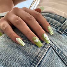 Load image into Gallery viewer, YOSOMK Press on Green Nails Short Green Square Fake Nails Short Glossy Stick on Nails Full Cover Glue on Nails False Nails with Designs Acrylic Nails for Women