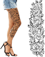Load image into Gallery viewer, Temporary tatoo sleeve for women Stick on flower rose flora flowers adult temporary tattoo sticker transfer female body art realistic waterproof rockstar biker goth temp tattoo legs festival
