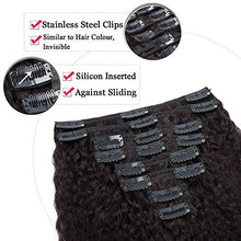 Load image into Gallery viewer, Kinky Straight Human Hair Extension Real Remy Hair Clip in Afro - Double Weft Thick 8 Pieces Full Head (#1B Natural Black, 8 Inch, 95 Gram)
