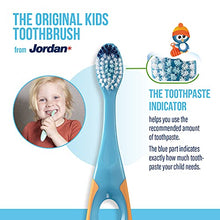Load image into Gallery viewer, Jordan ® | Step 2 Toothbrush Kids | Kids Toothbrush for Age 3-5 Years Old | Soft Bristles, Dual Ergonomic Handle & BPA Free | Blue & Green Color | Pack 4 Units