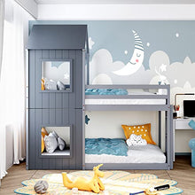 Load image into Gallery viewer, Foecy 3FT Treehouse Bunk bed,Children's Bed Frame Kids Bed Cabin Bed Frame, Mid-Sleeper with Treehouse Canopy & Ladder (GREY)