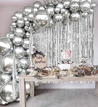 Load image into Gallery viewer, Silver Balloon Party Decoration Silver Metallic Balloons Garland Arch Kit Silver Foil Balloon Tassel Foil Curtain Photo Background for Women Birthday Party Anniversary Wedding Decoration Supplies