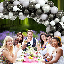 Load image into Gallery viewer, Black Balloon Arch Kit, 98pcs Chrome Silver Gray Agate Black and White Latex Balloon Garland Arch for Men Women Birthday Wedding New Year Halloween Graduation or Retirement Party