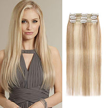Load image into Gallery viewer, Human Hair Extensions Clip in Extensions Real Human Hair 3 Pieces Short Hair Wefts (18" 60g, 18/613 Ash Highlights Bleach Blonde Hair Extensions)