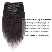 Load image into Gallery viewer, Kinky Straight Human Hair Extension Real Remy Hair Clip in Afro - Double Weft Thick 8 Pieces Full Head (#1B Natural Black, 8 Inch, 95 Gram)