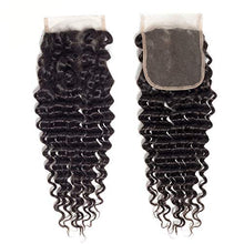 Load image into Gallery viewer, Brazilian Virgin Human Hair Deep Wave Lace Closure 4x4 Free Part 100% Unprocessed Virgin Brazilian Deep Curly Human Hair Lace Closure Natural Black Color (14Inch, Deep 4x4 Closure)
