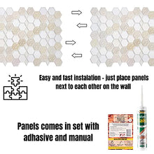 Load image into Gallery viewer, Modern 3D Honeycomb Hexagon Tile Effect Wall Panels with Glitter - Set 16 Panels - 9.92 sqm | 107.36 Sqf - Interior Kitchen Splashback and Bathroom PVC Plastic Cladding Sheets in Beige Cream Caramel