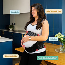 Load image into Gallery viewer, BABYGO 4 in 1 Pregnancy Support Belt Maternity & Postpartum Band - Relieve Back, Pelvic, Hip Pain, SPD & PGP >> inc Free 40 Page Pregnancy Book for Birth Preparation, Labour & Recovery >> M Black