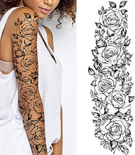 Load image into Gallery viewer, Temporary tatoo sleeve for women Stick on flower rose flora flowers adult temporary tattoo sticker transfer female body art realistic waterproof rockstar biker goth temp tattoo legs festival