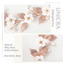 Load image into Gallery viewer, Unicra Bride Wedding Hair Vine Flower Headband Pearl Headpiece Bridal Hair Accessories for Women (Rose Gold)