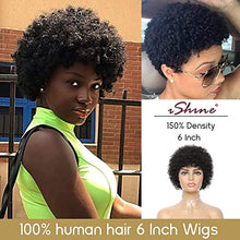 Load image into Gallery viewer, iShine 6" Afro Short Curly Wigs Human Hair Wigs for Black Women 100% Brazilian Hair Fluffy Tight Curls Black Wigs- Natural Black (1B)