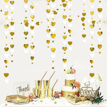 Load image into Gallery viewer, 52Ft White and Gold Love Heart Garland Hanging Paper Streamer Banner for Anniversary Bachelorette Engagement Wedding Bridal Shower Birthday Father's Mother's Day Valentines Christmas Party Decorations