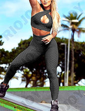 Load image into Gallery viewer, RIOJOY Women's Ruched Butt Fitness Leggings High Waist Stretchy Honeycomb Texture Running Tights,Black,Small