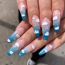 Load image into Gallery viewer, Brishow Coffin False Nails Long Fake Nails Ballerina Acrylic Press on Nails Clouds Stick on Nails 24pcs for Women and Girls