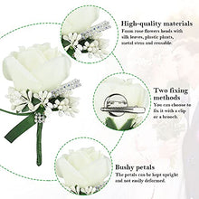 Load image into Gallery viewer, JUNMEIDO 4 PCS Rose Wedding Boutonniere White Boutonniere Handmade Corsage Buttonhole Flowers Artificial Wedding Prom Banquet Flowers Decor with Pin&Clip for Groom Men Bridal Women Suit Dress
