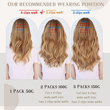 Load image into Gallery viewer, RUNATURE Clip in Hair Extensions Real Hair Darkest Brown Mix Honey Blonde Clip in Double Weft Hair Extension Clip in Human Hair Clip on Highlights Hair Extensions 14 Inch 50g 3 Pieces