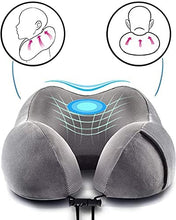 Load image into Gallery viewer, Luxsure Neck Pillow Memory Foam for Sleeping Comfortable Support Head Cushion Flight Pillow Special Designed Neck Chin Support for Plane & Car & Office (Grey)