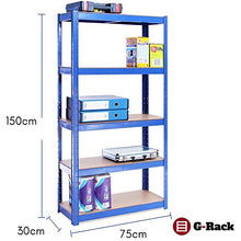 Load image into Gallery viewer, Garage Shelving Units: 150cm x 75cm x 30cm | Heavy Duty Racking Shelves for Storage - 4 Bay, Blue 5 Tier (175KG Per Shelf), 875KG Capacity | For Workshop, Shed, Office | 5 Year Warranty