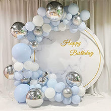 Load image into Gallery viewer, Blue Balloon Garland Arch Kit, 114pcs Macaron Blue White and 4D Silver Latex Balloons for Baby Boy Baby Shower Decorations, Wedding Bride Shower Birthday Backdrop Party Decorations