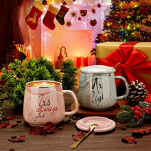 Load image into Gallery viewer, Mr Right and Mrs Always Right Couples Coffee Mugs Cups Gifts Set for Engagement Wedding Bridal Shower Bride and Groom to Be Newlyweds Anniversary - Ceramic Marble 13 Ounce-Oval