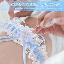Load image into Gallery viewer, 2 Pieces Blue Lace Garter Belts Bridal Wedding Garter Stretch Lace Bridal Garter Bow Tie Leg Ring Cute Lace Leg Band Elastic Leg Ring with Flower Prom Dance Cosplay Party for Bridal Bridesmaid