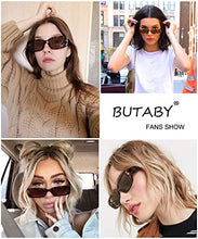 Load image into Gallery viewer, BUTABY Rectangle Sunglasses  for round faces for Women Retro Driving Glasses 90’s Vintage Fashion Narrow Square Frame UV400 Protection Black & Tortoise