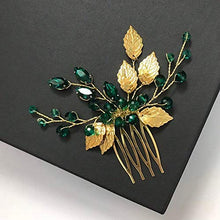 Load image into Gallery viewer, BERYUAN Women Gold Leaf Headpiece Emerald Green Crystal Hair Vine Comb Wedding Hair Accessory Rhinestone Hair Piece Gift for Her Party Headress for Bride Bridesmaid Girls(Gold)