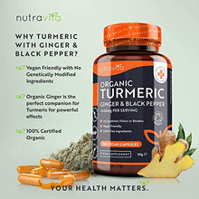 Load image into Gallery viewer, Organic Turmeric 1440mg (High Strength) with Black Pepper & Ginger - 180 Vegan Turmeric Capsules (3 Month Supply) – Organic Turmeric with Active Ingredient Curcumin - Made in The UK by Nutravita