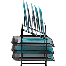 Load image into Gallery viewer, Dasher Products Mesh Desk Organizer and Storage - Office Organizer with 3 Sliding Letter Trays and 5 Vertical File Holders,Steel Mesh Letter Trays for Desk Organization
