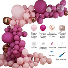Load image into Gallery viewer, Pink Purple Balloon Arch Kit 162 pcs-all resistant with Retro Peach, Confetti, Rose gold Balloon arch kit by GLOFGO for Birthday, Wedding, Bridal/Baby shower, Valentine Party plus balloon accessories