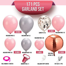 Load image into Gallery viewer, Pink Balloon Arch Kit - 171PCS Grey, Pink Balloons & 4D Rose Gold Foil Balloons for Wedding, Baby Shower & Birthday Decoration (Balloon Tools Included) (Pink)