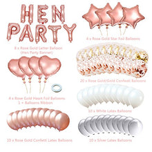 Load image into Gallery viewer, YINVA 67Pack Rose Gold Hen Party Decorations, Hen Party Balloons, Rose Gold Confetti Latex Balloons and Star Heart Foil Balloons Hen Party Banner for Party Supplies Wedding Decoration