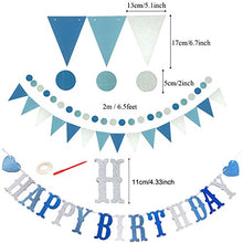 Load image into Gallery viewer, Recosis Birthday Party Decorations, Blue Party Decorations for Boy Men, Happy Birthday Banner, Curtains, Paper Pompoms and Fans, Garland, Confetti Balloons for Birthday Party Decorations
