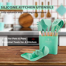 Load image into Gallery viewer, BenRich Silicone Kitchen Utensils Set, 11 Pcs Wooden Handles Spatula Set, Cooking Kitchen Utensils Set for Non-Stick Pans, Silicone Spatulas with Holder for Cooking Kitchen Tool Gadgets (Green)