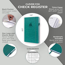 Load image into Gallery viewer, Clever Fox Check Register – Deluxe Checkbook Log with Check & Transaction Registers, Bank Account Register Booklets for Personal and Work Use, A5-Sized Hardcover, Turquoise